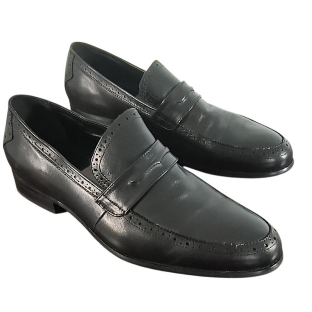 Zanzara Penny Loafers Men's Sz 12 Black Leather Slip on Comfortable Dress Shoes